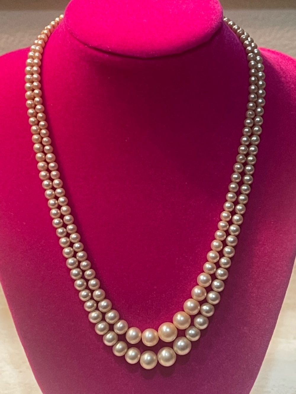 Vintage Double Strand Faux Pearl Choker Necklace with Sterling Silver Clasp
